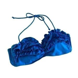 Aerie Medium Blue Ruffle Bikini Swimsuit Top Bathing Suit